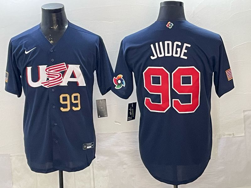 Men 2026 World Cub USA #99 Judge Blue Nike MLB Jersey style 06